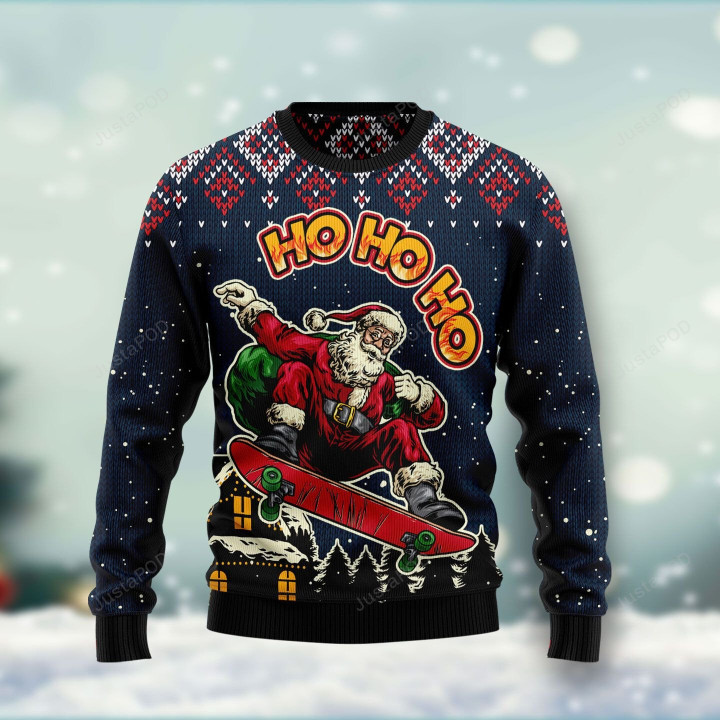 Skater Santa Claus Ho Ho Ho Ugly Christmas Sweater, Skater Santa Claus Ho Ho Ho 3D All Over Printed Sweater