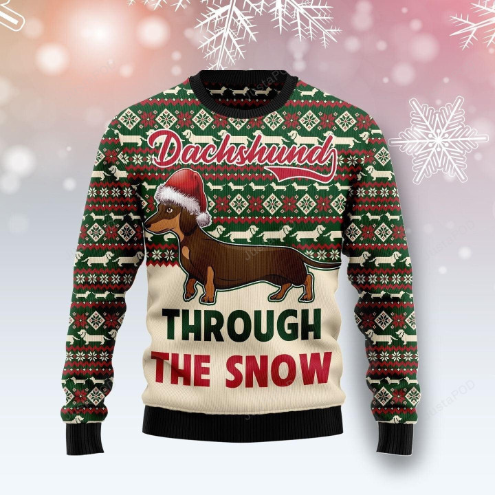 Dachshund Through The Snow Ugly Christmas Sweater, Dachshund Through The Snow 3D All Over Printed Sweater