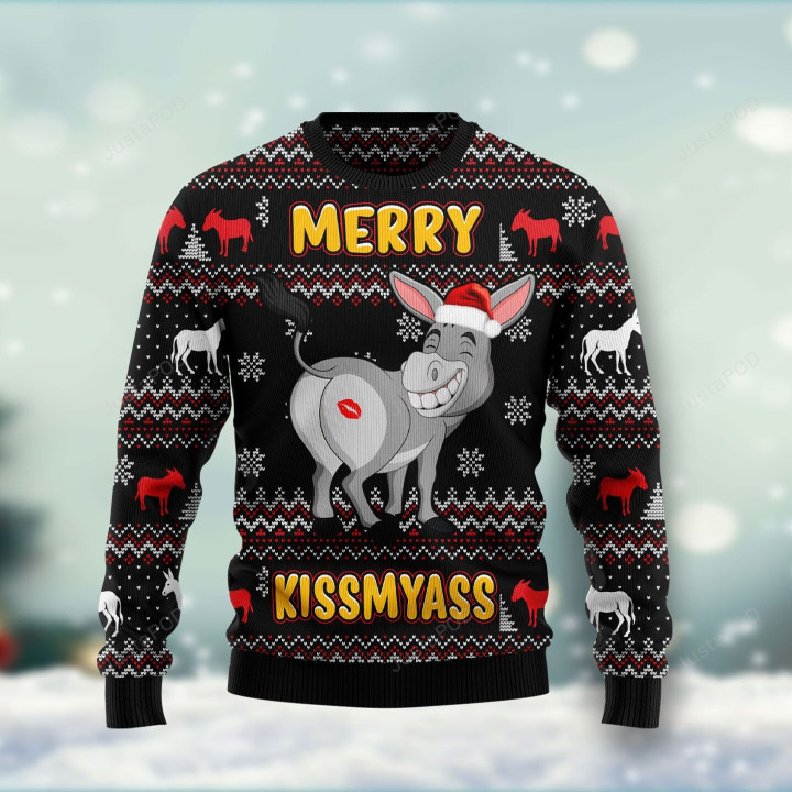 Donkey Merry Kissmyass Ugly Christmas Sweater, Donkey Merry Kissmyass 3D All Over Printed Sweater