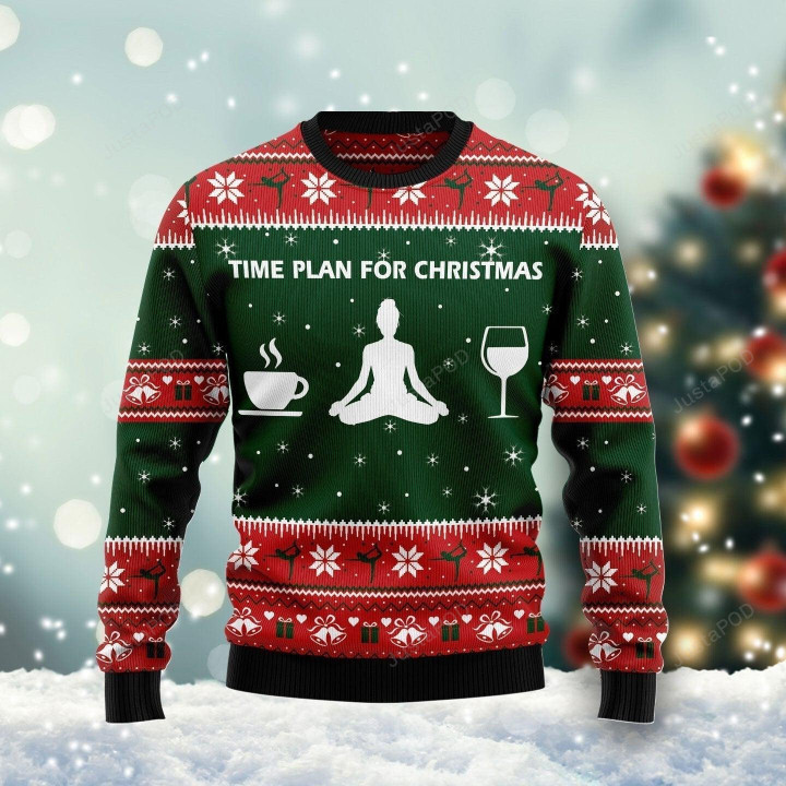 Time Plan For Christmas Yoga Ugly Christmas Sweater, Time Plan For Christmas Yoga 3D All Over Printed Sweater