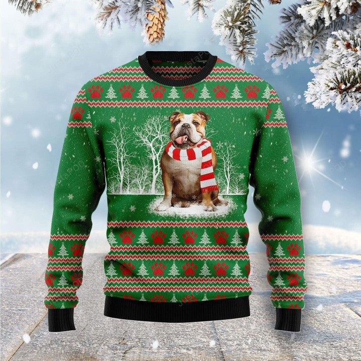 Bulldog Winter Tree Ugly Christmas Sweater, Bulldog Winter Tree 3D All Over Printed Sweater