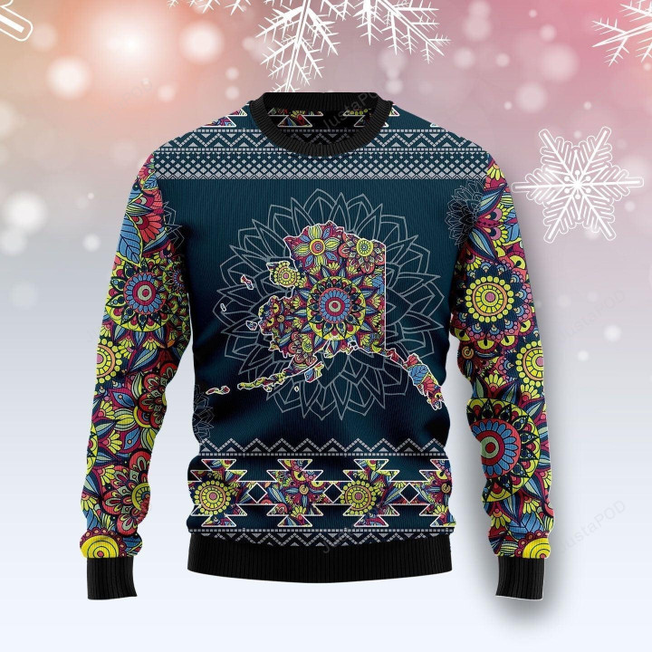 Alaska Blue Mandala Ugly Christmas Sweater, Alaska Blue Mandala 3D All Over Printed Sweater