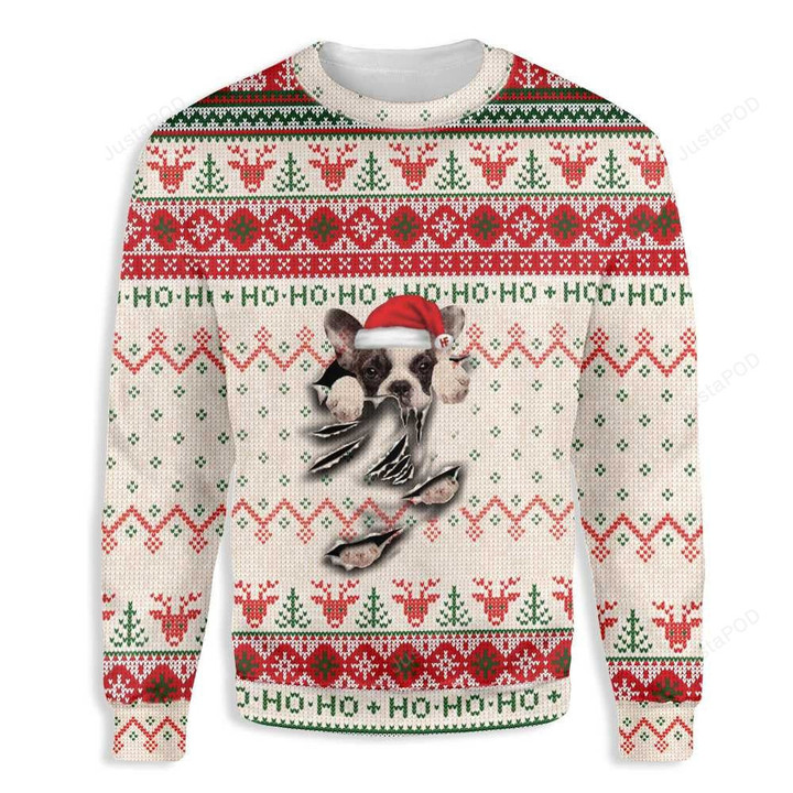 French Bulldog Scratch Ugly Christmas Sweater, French Bulldog Scratch 3D All Over Printed Sweater