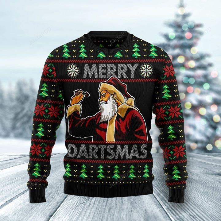 Santa Claus Merry Dartsmas Ugly Christmas Sweater, Santa Claus Merry Dartsmas 3D All Over Printed Sweater