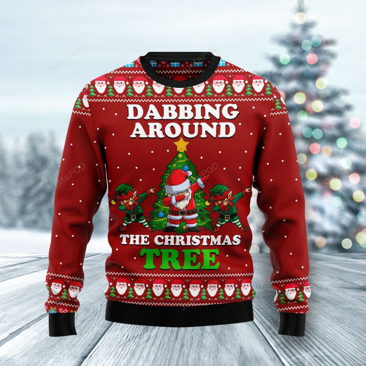 Dabbing Around The Christmas Tree Ugly Christmas Sweater, Dabbing Around The Christmas Tree 3D All Over Printed Sweater