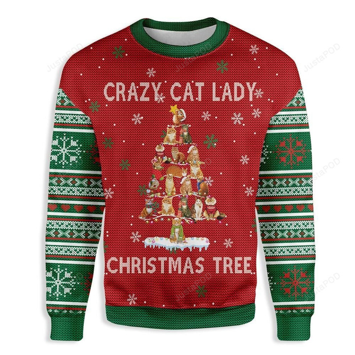Crazy Cat Lady Christmas Tree Ugly Christmas Sweater, Crazy Cat Lady Christmas Tree 3D All Over Printed Sweater