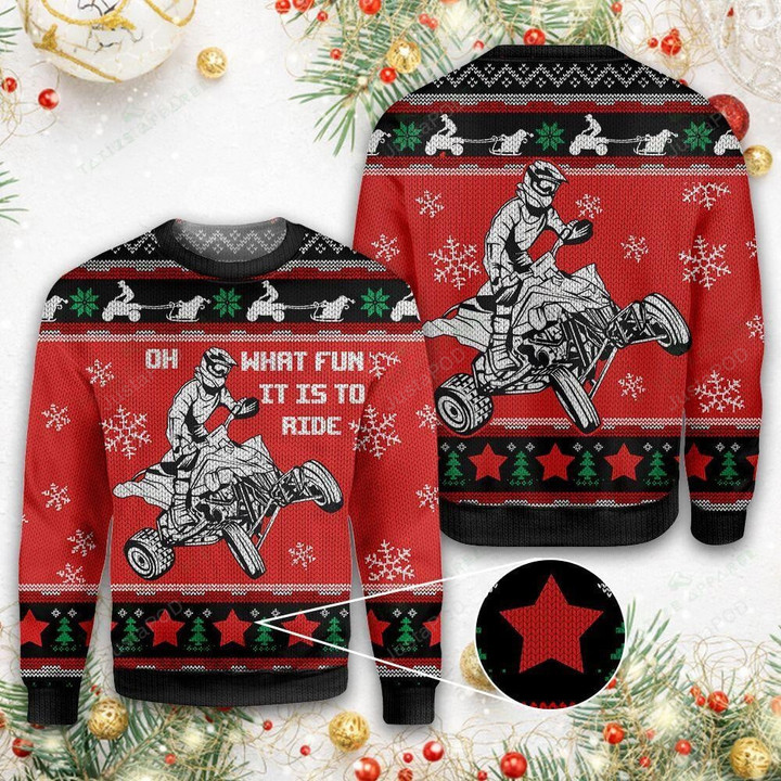 Christmas Four Wheel Oh What Fun It Is To Ride Ugly Christmas Sweater, Christmas Four Wheel 3D All Over Printed Sweater