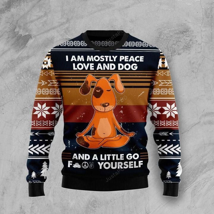 Peace Love And Dog Ugly Christmas Sweater, Peace Love And Dog 3D All Over Printed Sweater