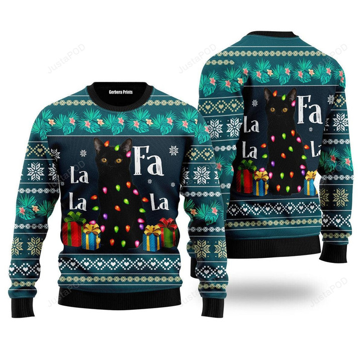 Black Cat Falalala Ugly Christmas Sweater, Black Cat Falalala 3D All Over Printed Sweater