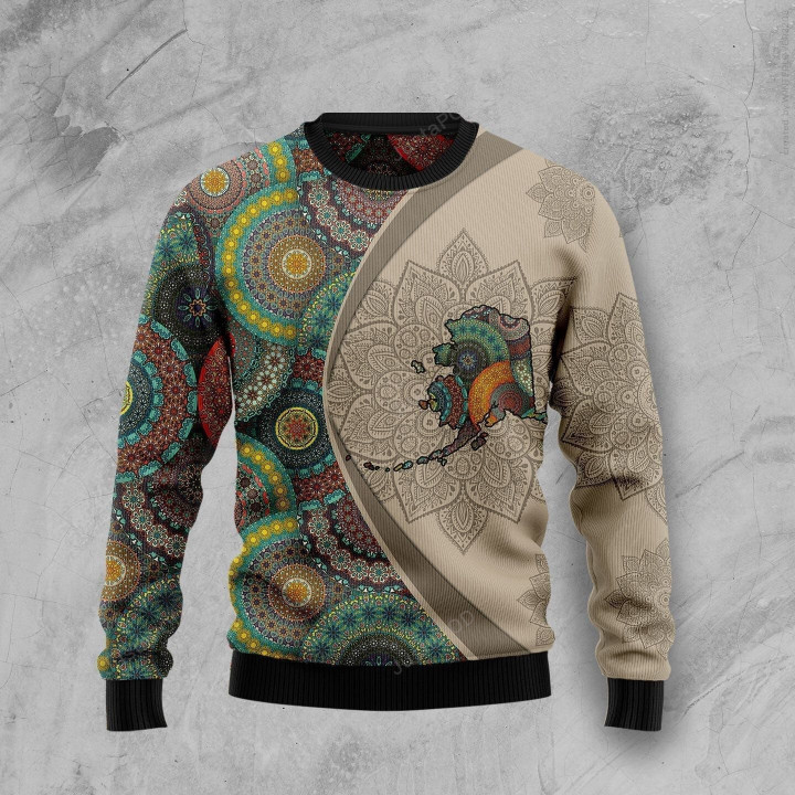 Alaska Mandala Ugly Christmas Sweater, Alaska Mandala 3D All Over Printed Sweater