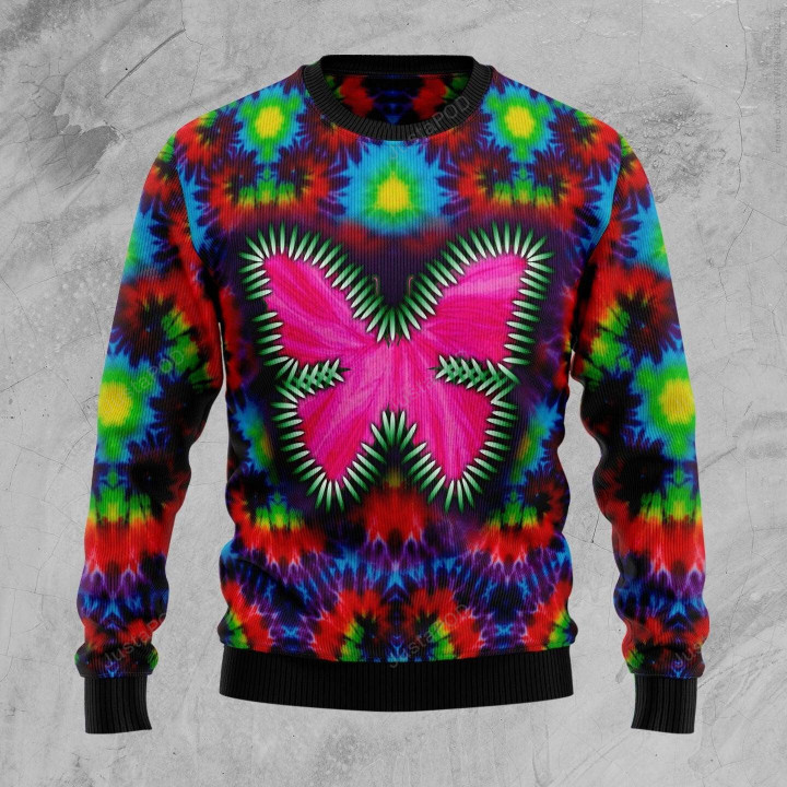 Butterfly Tie Dye Ugly Christmas Sweater, Butterfly Tie Dye 3D All Over Printed Sweater
