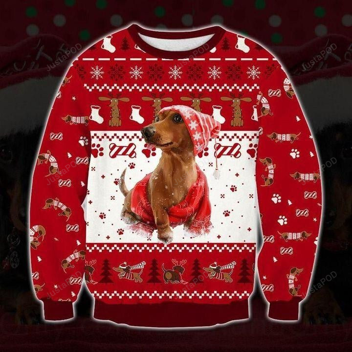 Holiday Dachshund Ugly Christmas Sweater, Holiday Dachshund 3D All Over Printed Sweater