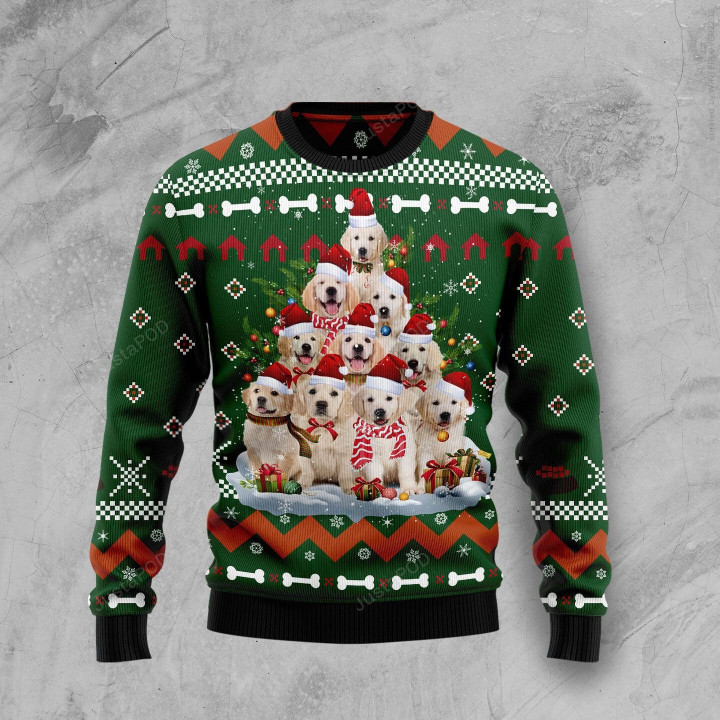 Golden Retriever Pine Tree Ugly Christmas Sweater, Golden Retriever Pine Tree 3D All Over Printed Sweater