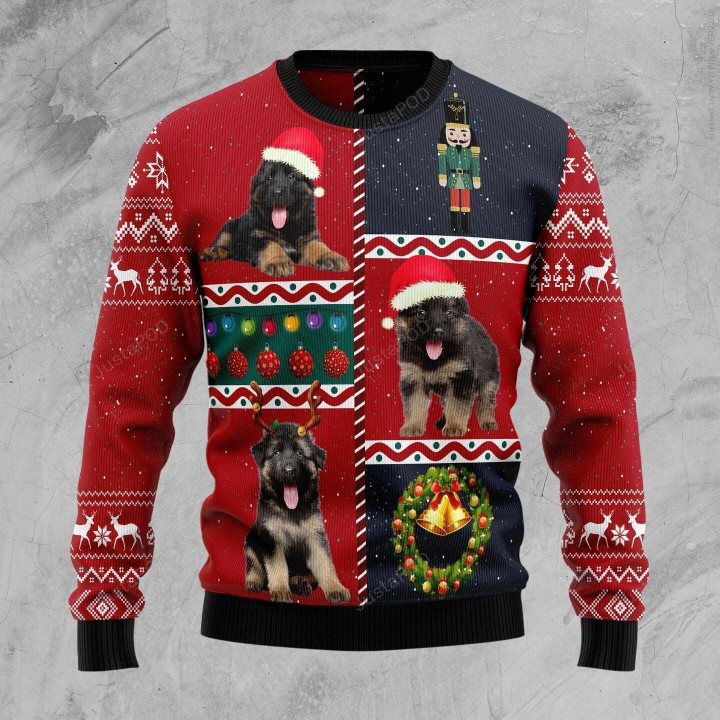German Shepherd Vintage Ugly Christmas Sweater, German Shepherd Vintage 3D All Over Printed Sweater