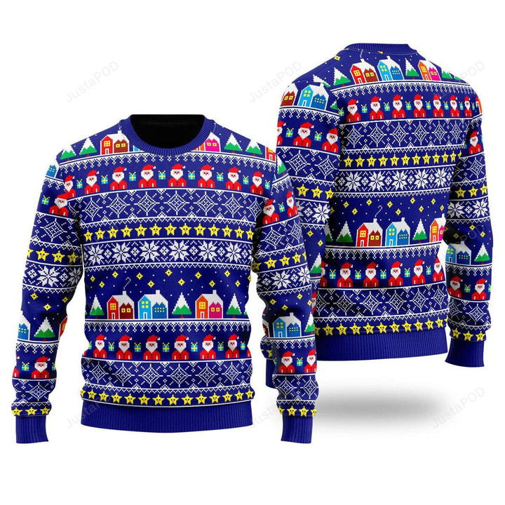 Christmas Santa And Houses Ugly Christmas Sweater, Christmas Santa And Houses 3D All Over Printed Sweater