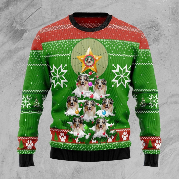Australian Shepherd Pine Ugly Christmas Sweater, Australian Shepherd Pine 3D All Over Printed Sweater
