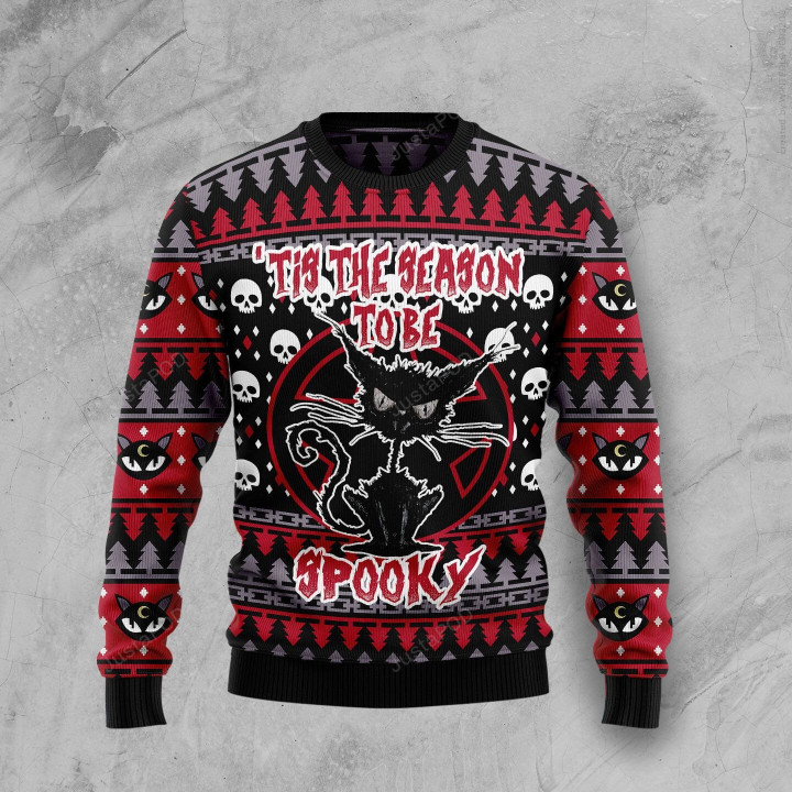 Black Cat Spooky Halloween Ugly Christmas Sweater, Black Cat Spooky Halloween 3D All Over Printed Sweater