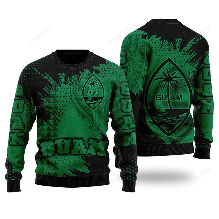 Guam Coat Of Arms Green Cool Ugly Christmas Sweater, Guam Coat Of Arms Green Cool 3D All Over Printed Sweater