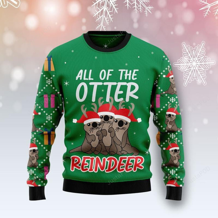 Otter Reindeer Face Ugly Christmas Sweater, Otter Reindeer Face 3D All Over Printed Sweater