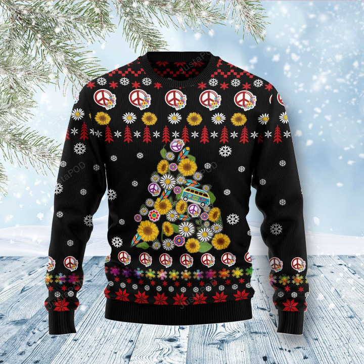 Hippie Tree Xmas Ugly Christmas Sweater, Hippie Tree Xmas 3D All Over Printed Sweater