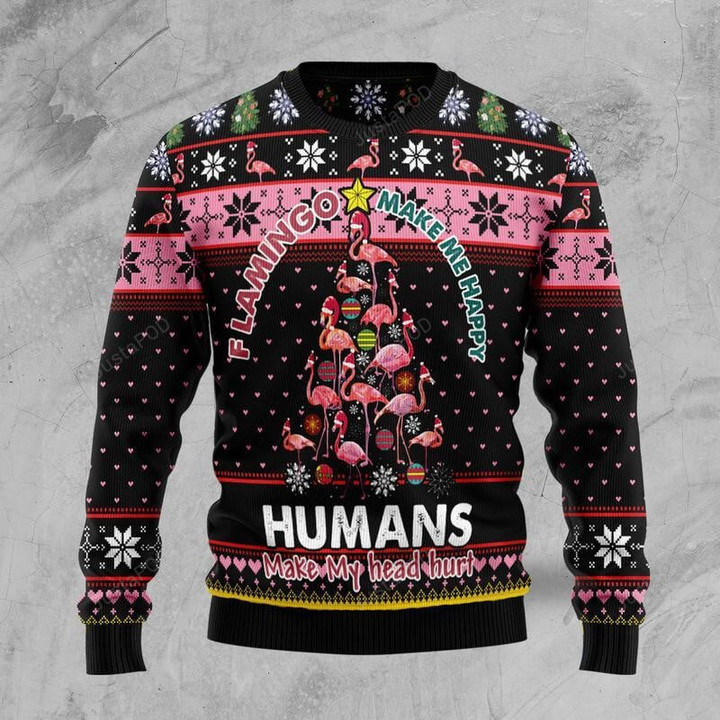 Flamingo Make Me Happy Ugly Christmas Sweater, Flamingo Make Me Happy 3D All Over Printed Sweater