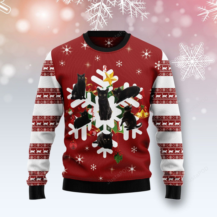 Black Cat Snowflake Ugly Christmas Sweater, Black Cat Snowflake 3D All Over Printed Sweater