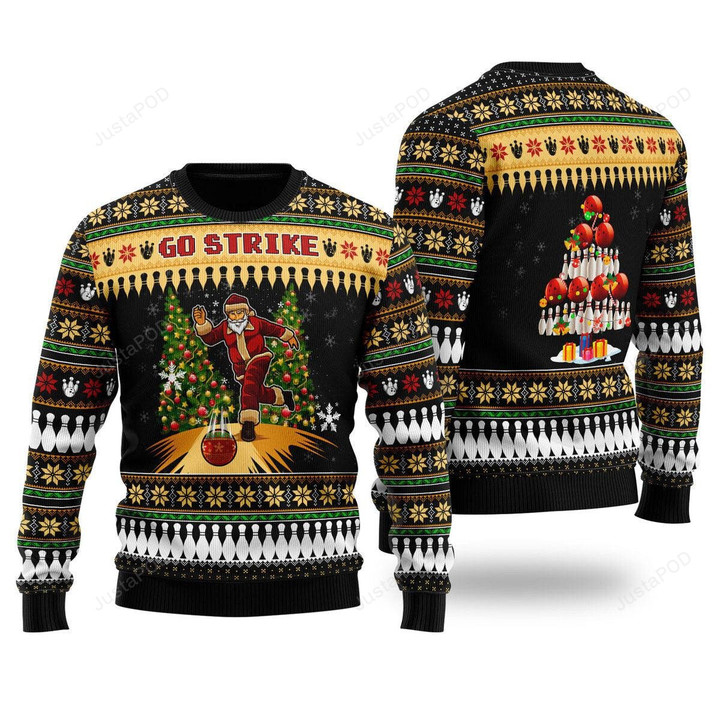 Santa Bowling Go Strike Ugly Christmas Sweater, Santa Bowling Go Strike 3D All Over Printed Sweater