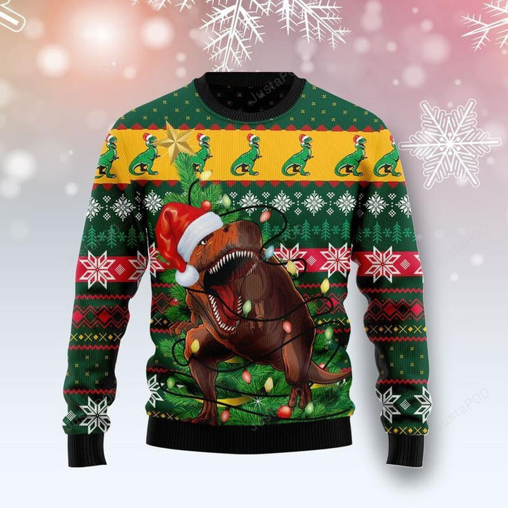 T-rex In Noel Tree Ugly Christmas Sweater, T-rex In Noel Tree 3D All Over Printed Sweater