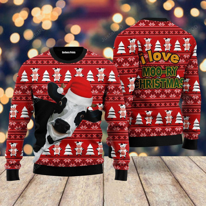 Funny Cow Moory Christmas Ugly Christmas Sweater, Funny Cow Moory Christmas 3D All Over Printed Sweater