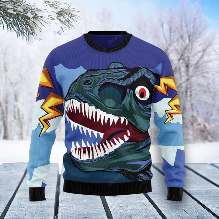 Dinosaur Face Ugly Christmas Sweater, Dinosaur Face 3D All Over Printed Sweater