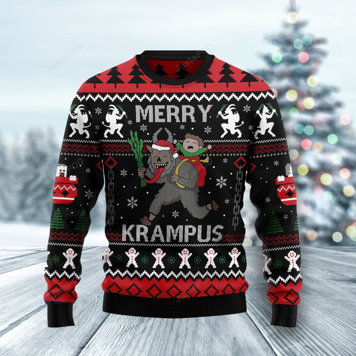 Merry Krampus Ugly Christmas Sweater, Merry Krampus 3D All Over Printed Sweater