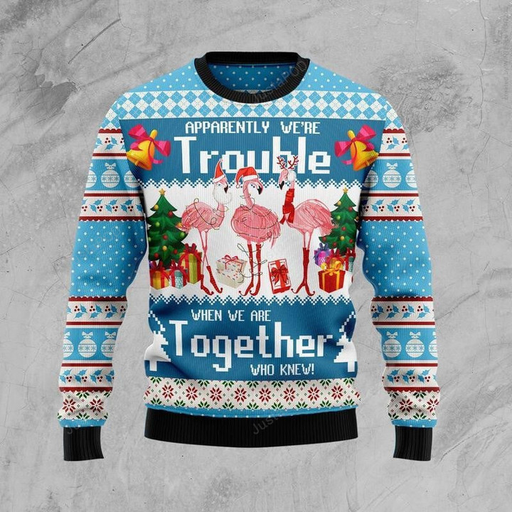 Flamingo Together Ugly Christmas Sweater, Flamingo Together 3D All Over Printed Sweater