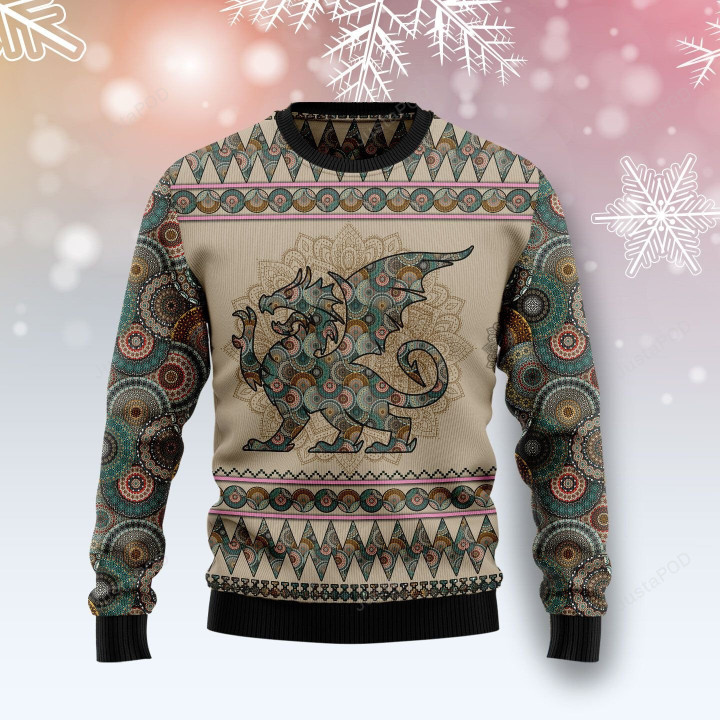 Dragon Mandala Ugly Christmas Sweater, Dragon Mandala 3D All Over Printed Sweater