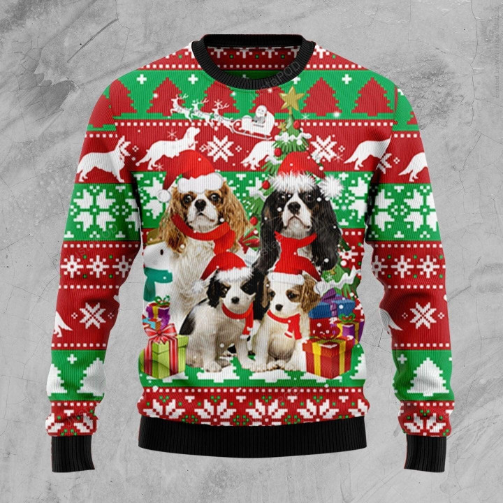 Cavalier King Charles Spaniel Family Ugly Christmas Sweater, 3D All Over Printed Sweater