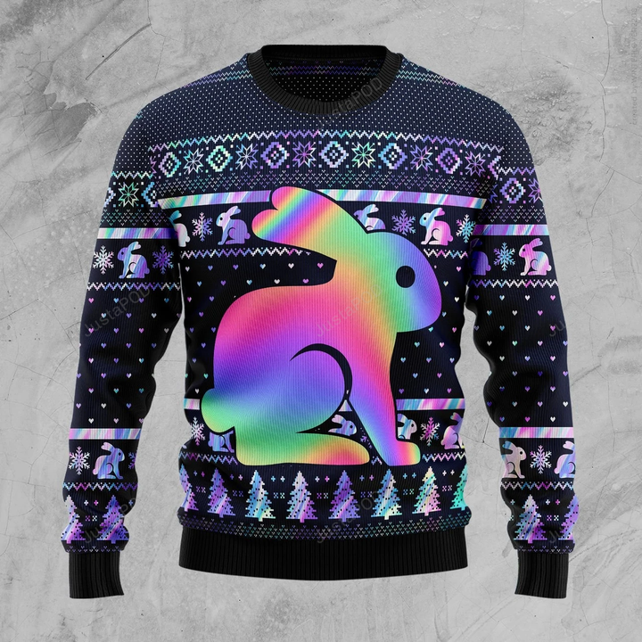 Cute Colorful Rabbit Ugly Christmas Sweater, Cute Colorful Rabbit 3D All Over Printed Sweater