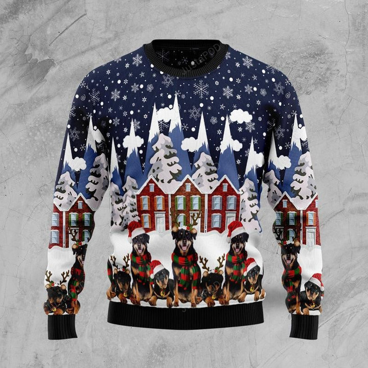 Rottweiler Family Ugly Christmas Sweater, Rottweiler Family 3D All Over Printed Sweater