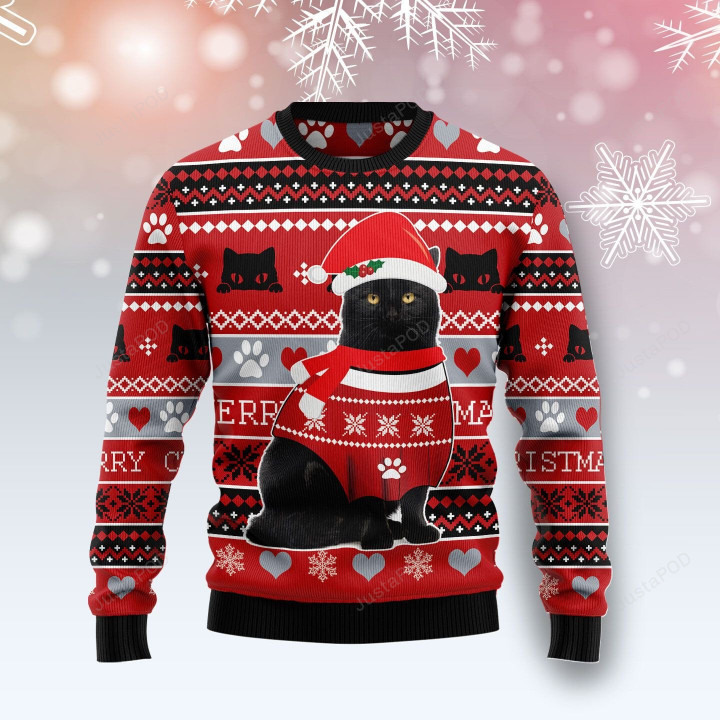 Black Cat Christmas Ugly Christmas Sweater, Black Cat Christmas 3D All Over Printed Sweater