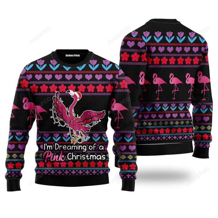 Flamingo Pink Ugly Christmas Sweater, Flamingo Pink 3D All Over Printed Sweater