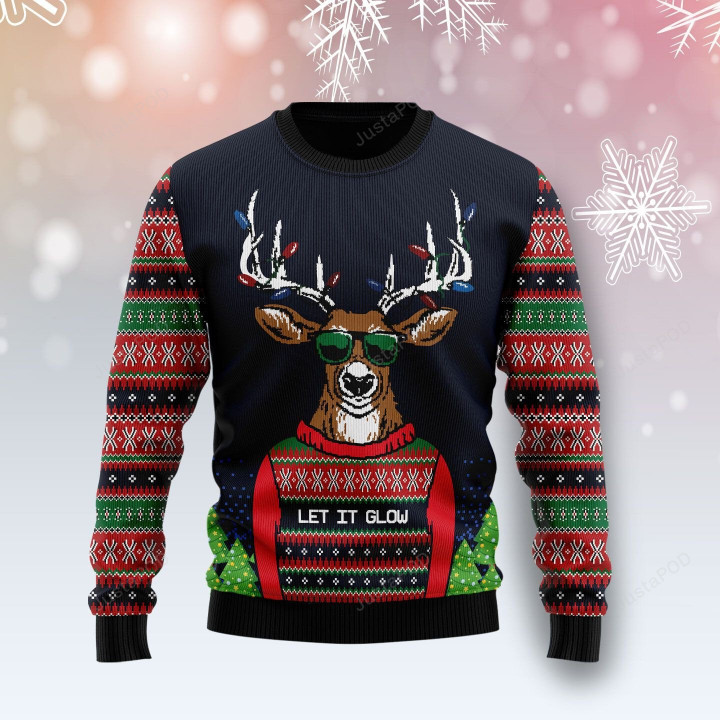 Deer Let It Glow Ugly Christmas Sweater, Deer Let It Glow 3D All Over Printed Sweater