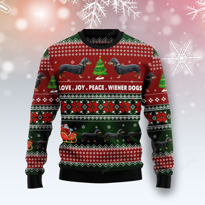 Dachshund Love Joy Peace Ugly Christmas Sweater, Dachshund Love Joy Peace 3D All Over Printed Sweater