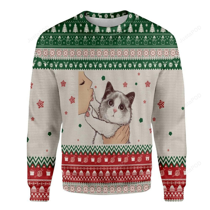 No Kiss Cat Meow Ugly Christmas Sweater, No Kiss Cat Meow 3D All Over Printed Sweater