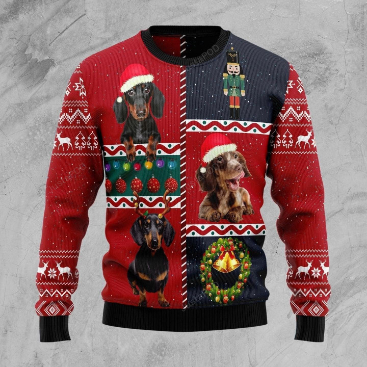 Dachshund Vintage Ugly Christmas Sweater, Dachshund Vintage 3D All Over Printed Sweater