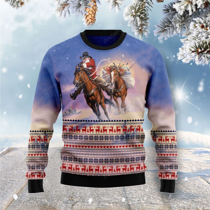 Cowboy Santa Claus Ugly Christmas Sweater, Cowboy Santa Claus 3D All Over Printed Sweater