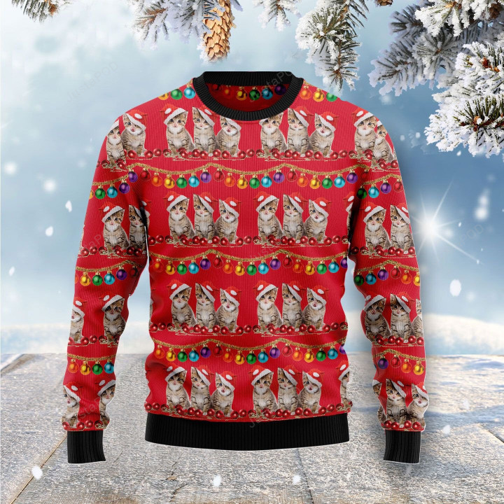 Cat Themed Kitten Ugly Christmas Sweater, Cat Themed Kitten 3D All Over Printed Sweater