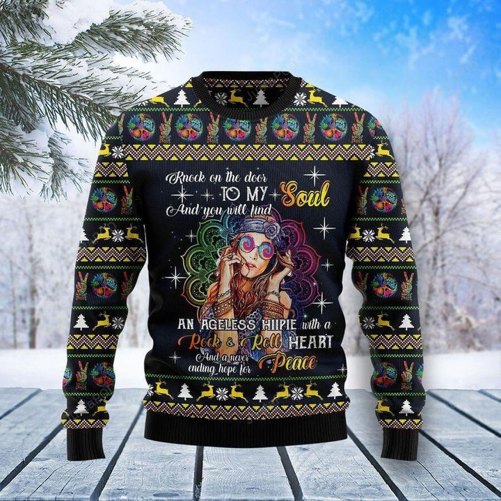 Hippie Girl Ugly Christmas Sweater, Hippie Girl 3D All Over Printed Sweater