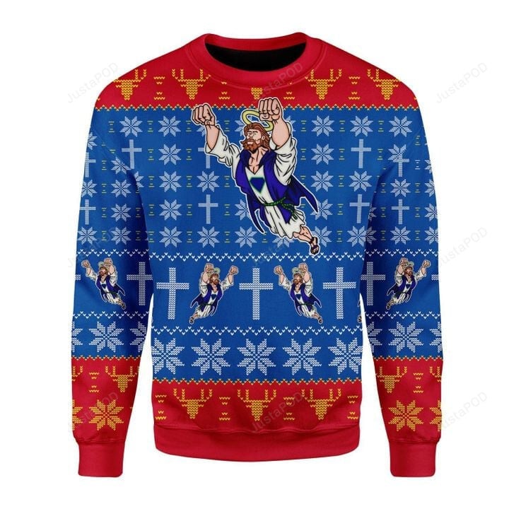 Super Jesus Ugly Christmas Sweater, Super Jesus 3D All Over Printed Sweater