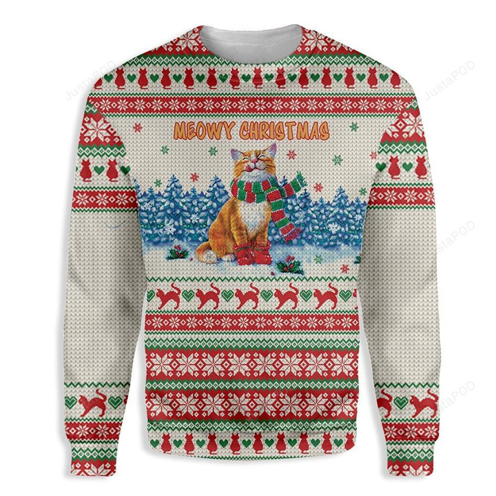 Meowy Christmas Cat Ugly Christmas Sweater, Meowy Christmas Cat 3D All Over Printed Sweater