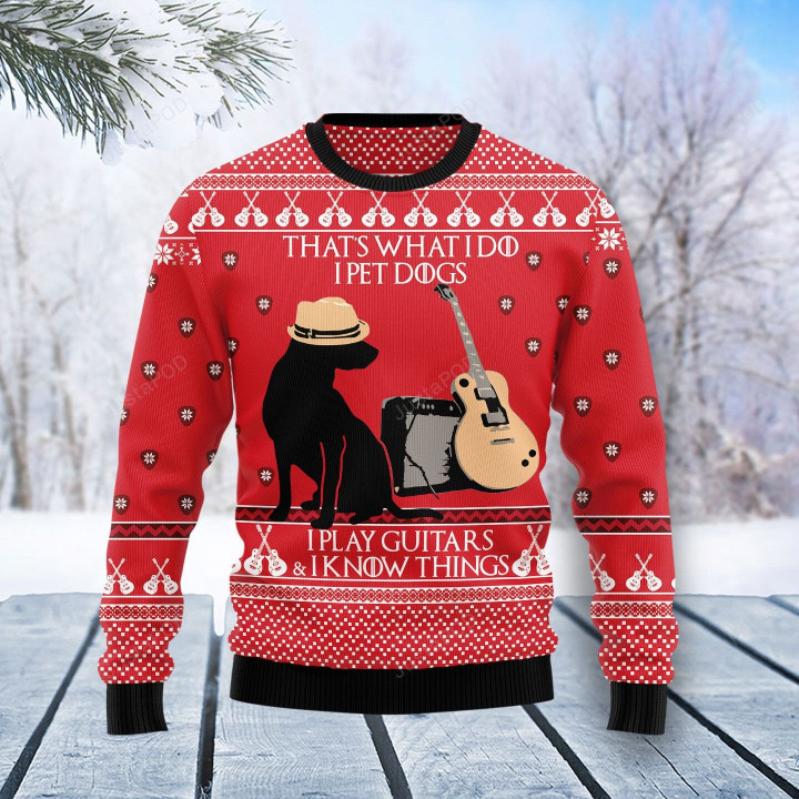 Dog Guitar Ugly Christmas Sweater, Dog Guitar 3D All Over Printed Sweater