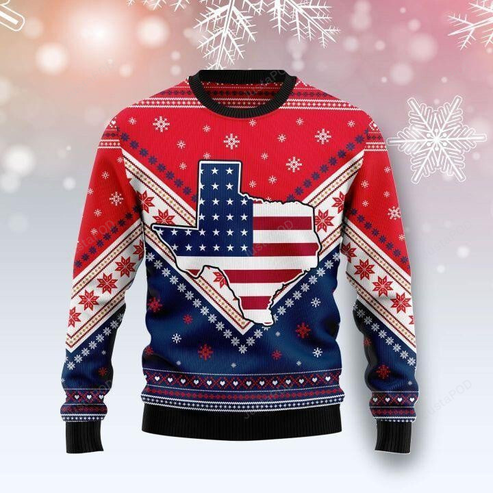 Texas USA Flag Ugly Christmas Sweater, Texas USA Flag 3D All Over Printed Sweater