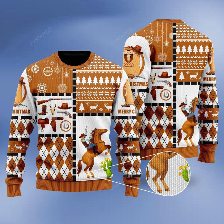 Horse Cowboy Merry Christmas Ugly Christmas Sweater, Horse Cowboy Merry Christmas 3D All Over Printed Sweater